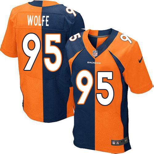 Nike Broncos #95 Derek Wolfe Orange/Navy Blue Men's Stitched NFL Elite Split Jersey - Click Image to Close